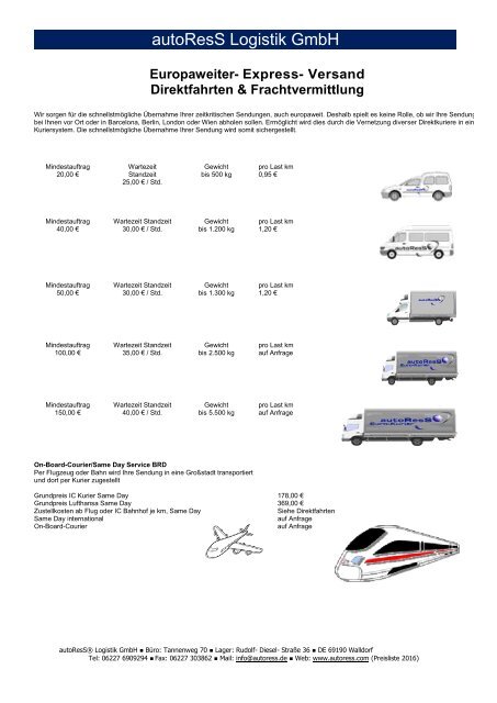 Versand und Logistikpreise 2016