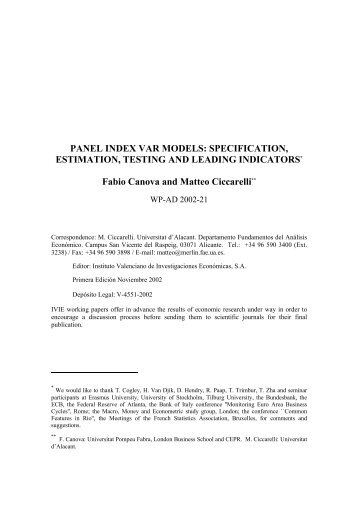 PANEL INDEX VAR MODELS: SPECIFICATION, ESTIMATION - Ivie