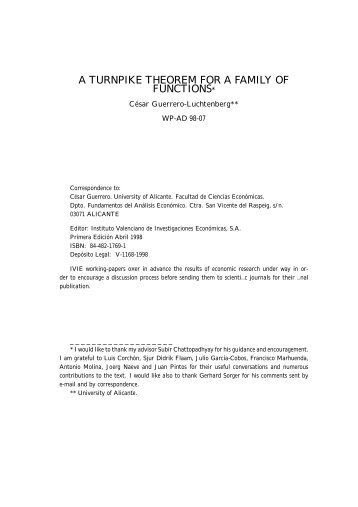 A TURNPIKE THEOREM FOR A FAMILY OF FUNCTIONS* - Ivie