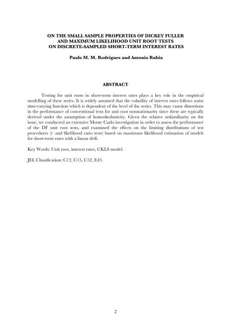 on the small sample properties of dickey fuller and maximum ... - Ivie