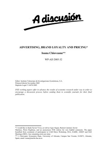 ADVERTISING, BRAND LOYALTY AND PRICING* Ioana ... - Ivie