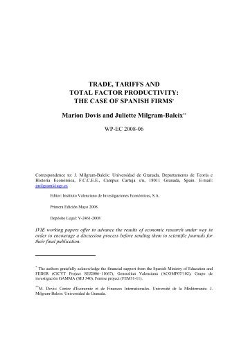 trade, tariffs and total factor productivity: the case of spanish firms - Ivie