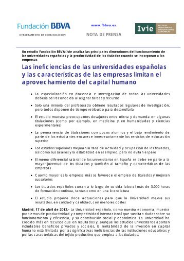 Las ineficiencias de las universidades espaÃƒÂ±olas y las ... - Ivie