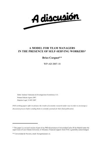A MODEL FOR TEAM MANAGERS IN THE PRESENCE OF ... - Ivie