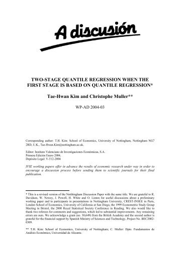 TWO-STAGE QUANTILE REGRESSION WHEN THE FIRST ... - Ivie