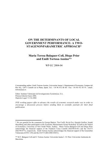 ON THE DETERMINANTS OF LOCAL GOVERNMENT ... - Ivie
