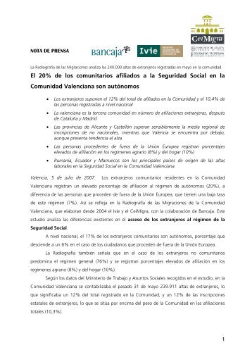 El 20% de los comunitarios afiliados a la Seguridad Social en ... - Ivie