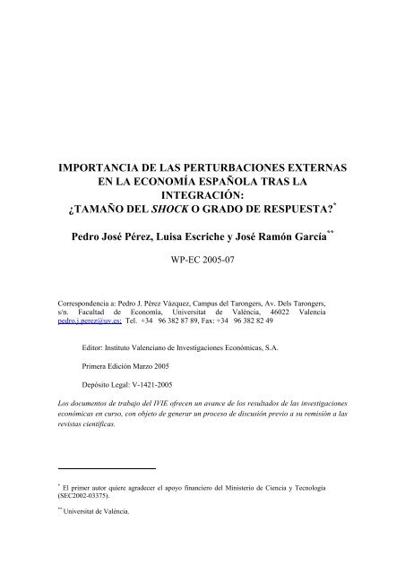 IMPORTANCIA DE LAS PERTURBACIONES EXTERNAS EN ... - Ivie