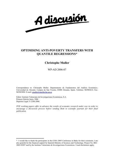 OPTIMISING ANTI-POVERTY TRANSFERS WITH QUANTILE ... - Ivie