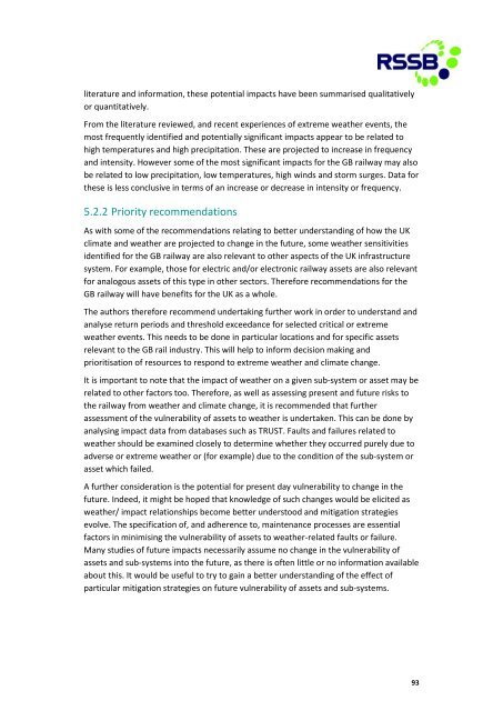 Tomorrow's Railway and Climate Change Adaptation Final Report