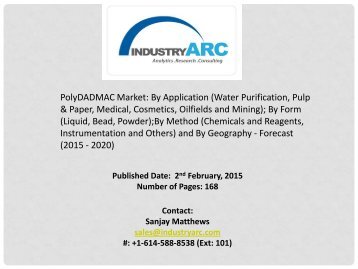 PolyDADMAC Market: most share of the polyDADMAC is used for water treatment across the world.