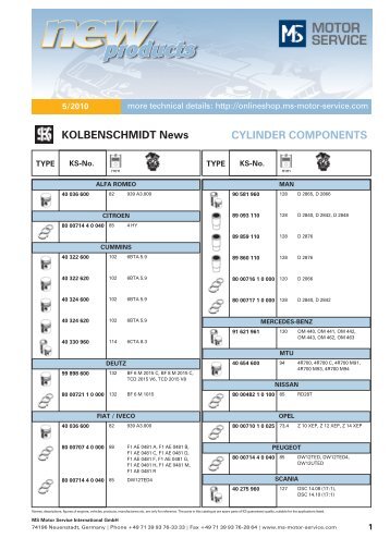 KOLBENSCHMIDT News CYLINDER ... - MS Motor Service