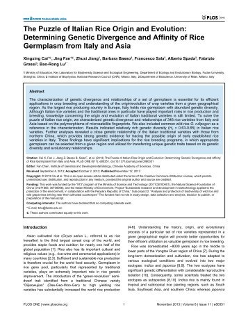 Cai et al. - 2013 - The Puzzle of Italian Rice Origin and Evolution D