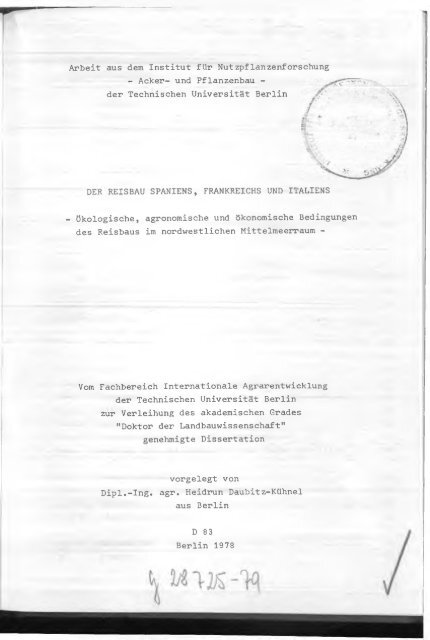 Daubitz-KÃ¼hnel - 1978 - Der Reisanbau Spaniens, Frankreichs und Italiens 