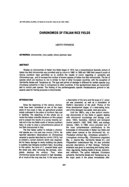 Ferrarese - 1992 - Chironomids of Italian rice fields