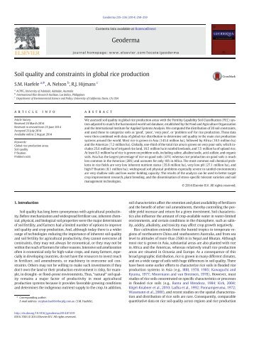 Haefele et al. - 2014 - Soil quality and constraints in global rice produc