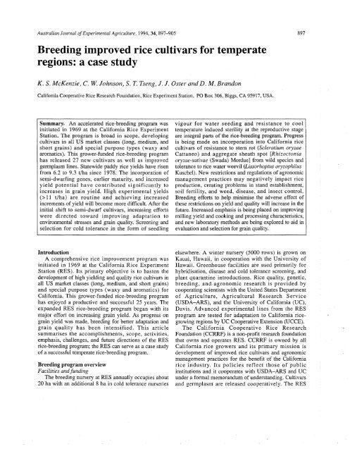 McKenzie et al. - 1994 - Breeding improved rice cultivars for temperate reg