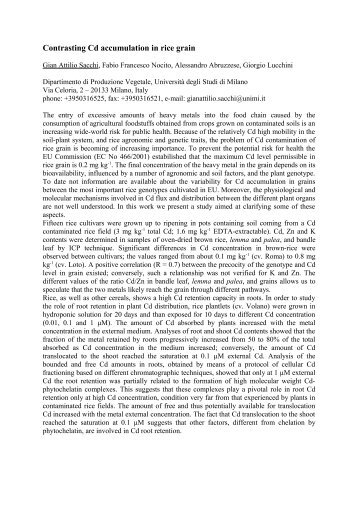 Sacchi et al. - 2011 - Contrasting Cd accumulation in rice grain