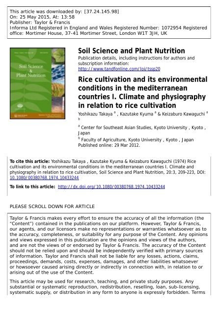 Takaya et al. - 1974 - Rice cultivation and its environmental conditions 