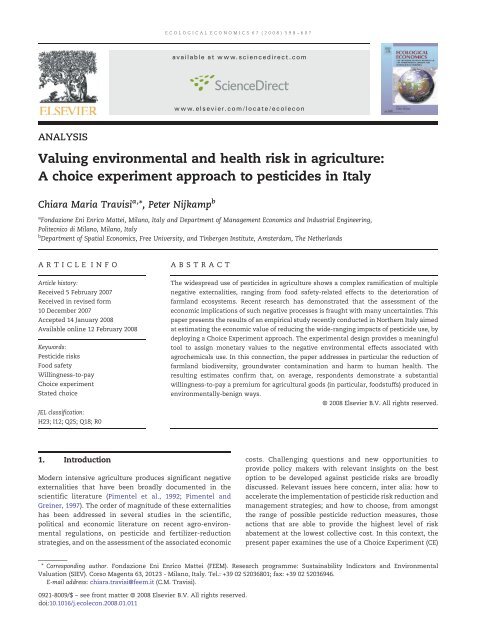 Travisi und Nijkamp - 2008 - Valuing environmental and health risk in agricultu