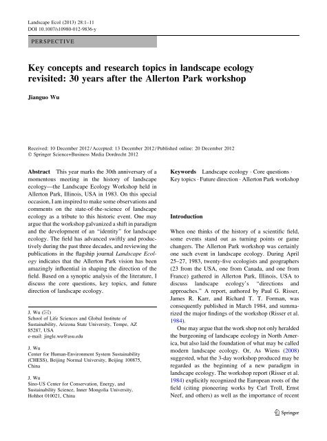 Wu - 2013 - Key concepts and research topics in landscape ecol