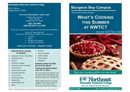 Summer 2012 Classes - Northeast Wisconsin Technical College