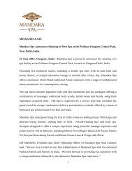 MEDIA RELEASE Mandara Spa Announces Opening of New Spa at ...