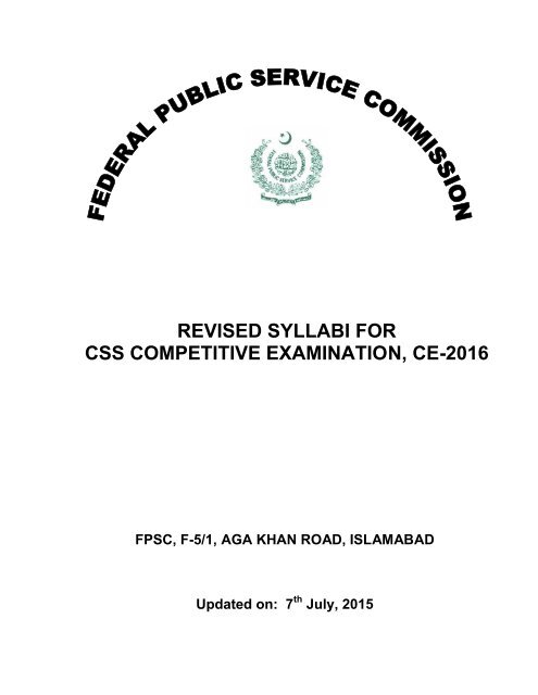 REVISED SYLLABI FOR CSS COMPETITIVE EXAMINATION CE-2016
