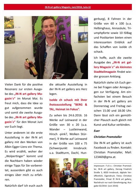 IN-N art gallery MAGAZIN juni 2016