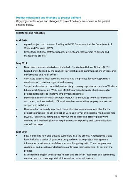 Welfare Reform Team Evaluation of European Social Fund pilot project 2014-2015