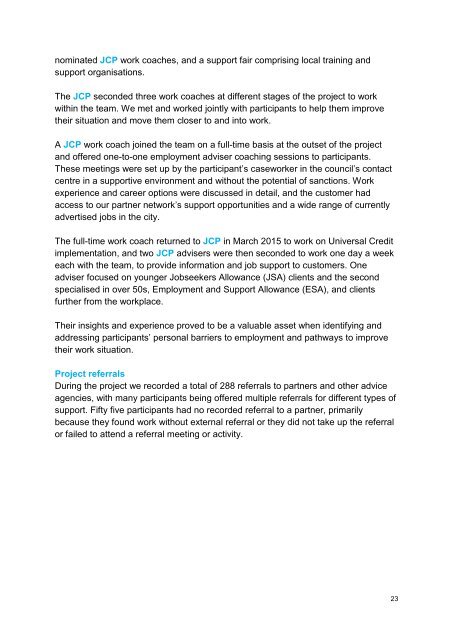 Welfare Reform Team Evaluation of European Social Fund pilot project 2014-2015