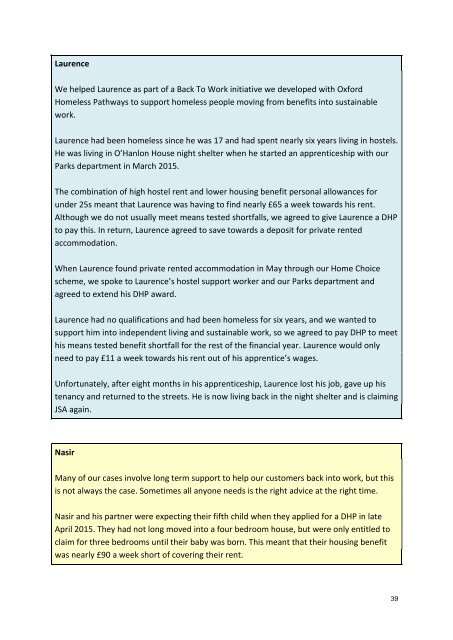 Welfare Reform Team Evaluation of European Social Fund pilot project 2014-2015