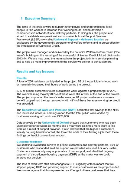 Welfare Reform Team Evaluation of European Social Fund pilot project 2014-2015