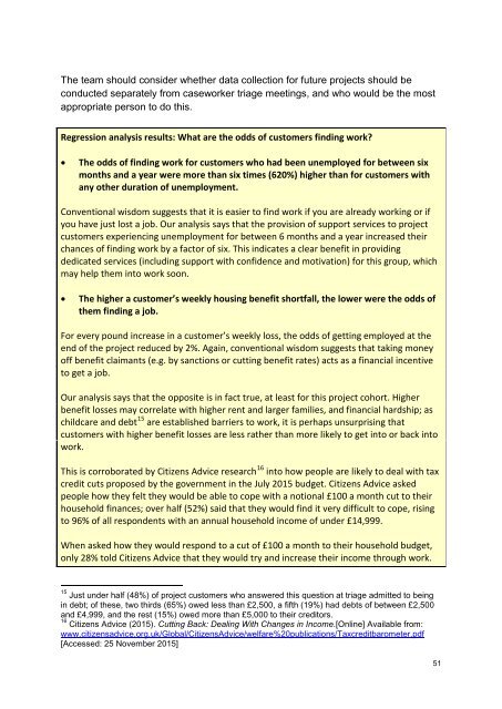 Welfare Reform Team Evaluation of European Social Fund pilot project 2014-2015