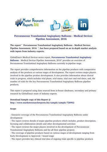  Percutaneous Transluminal Angioplasty Balloons - Medical Devices Pipeline Assessment, 2016 