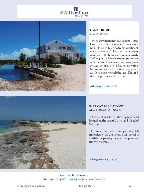 Turks & Caicos Islands Real Estate Summer-Fall 2016