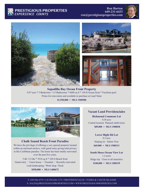 Turks & Caicos Islands Real Estate Summer-Fall 2016