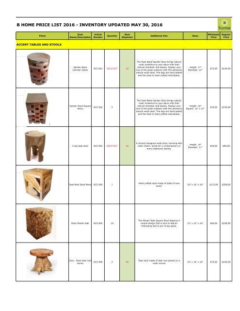 Bhome catalog wholesale stools