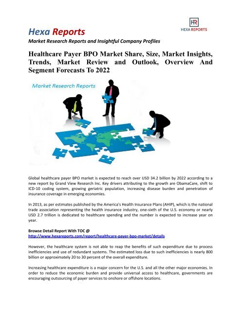 Healthcare Payer BPO Market Share, Size And Overview To 2022: Hexa Reports