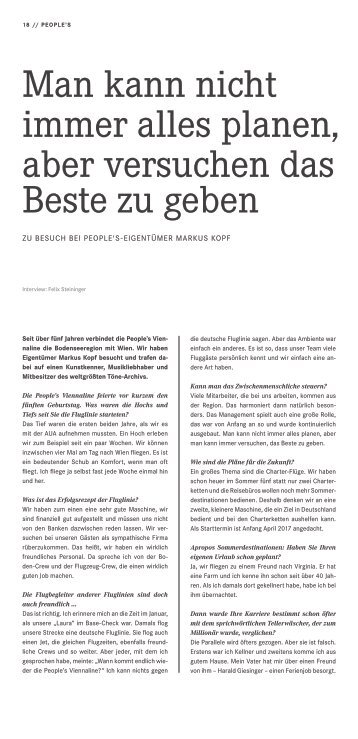 Bordmagazin People's Viennaline - Interview Markus Kopf