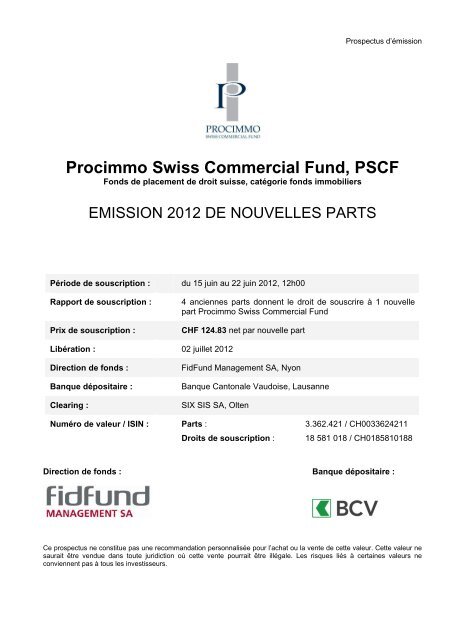 procimmo swiss commercial fund - FidFund