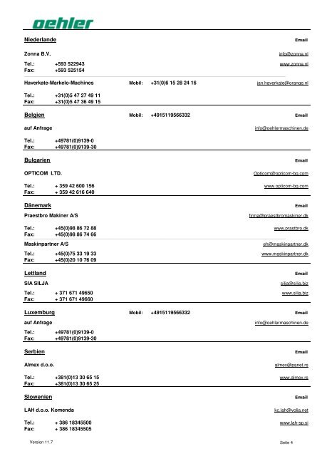 KONTAKTLISTE - Oehler Maschinen