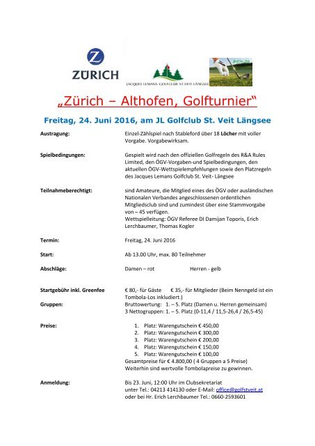 Zürich Althofen Golfturnier