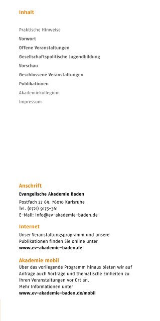 Evangelische Akademie Baden - Programm 2016/II