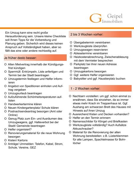 Umzugsratgeber von Geipel Immobilien