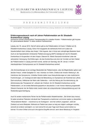 Pressemitteilung - St. Elisabeth-Krankenhaus Leipzig