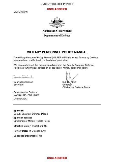 Military Personnel Policy Manual