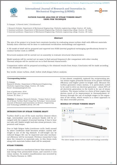 IJRI-ME-02-030 FATIGUE FAILURE ANALYSIS OF STEAM TURBINE SHAFT USING FEM TECHNIQUE