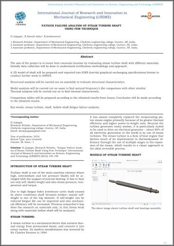 IJRI-ME-02-030 FATIGUE FAILURE ANALYSIS OF STEAM TURBINE SHAFT USING FEM TECHNIQUE