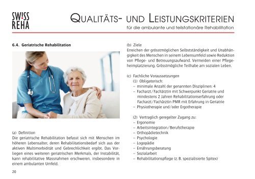 SW!SS REHA Qualitäts- und Leistungskriterien für die ambulante und teilstationäre Rehabilitation